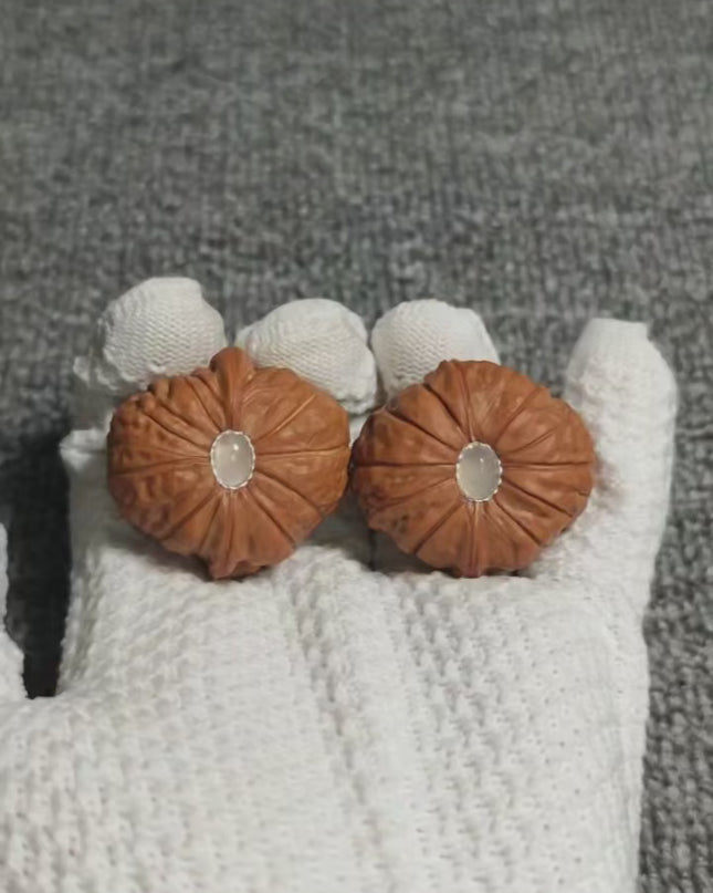 Pumpkin  Wenwan Walnuts inlaid with white ice agate